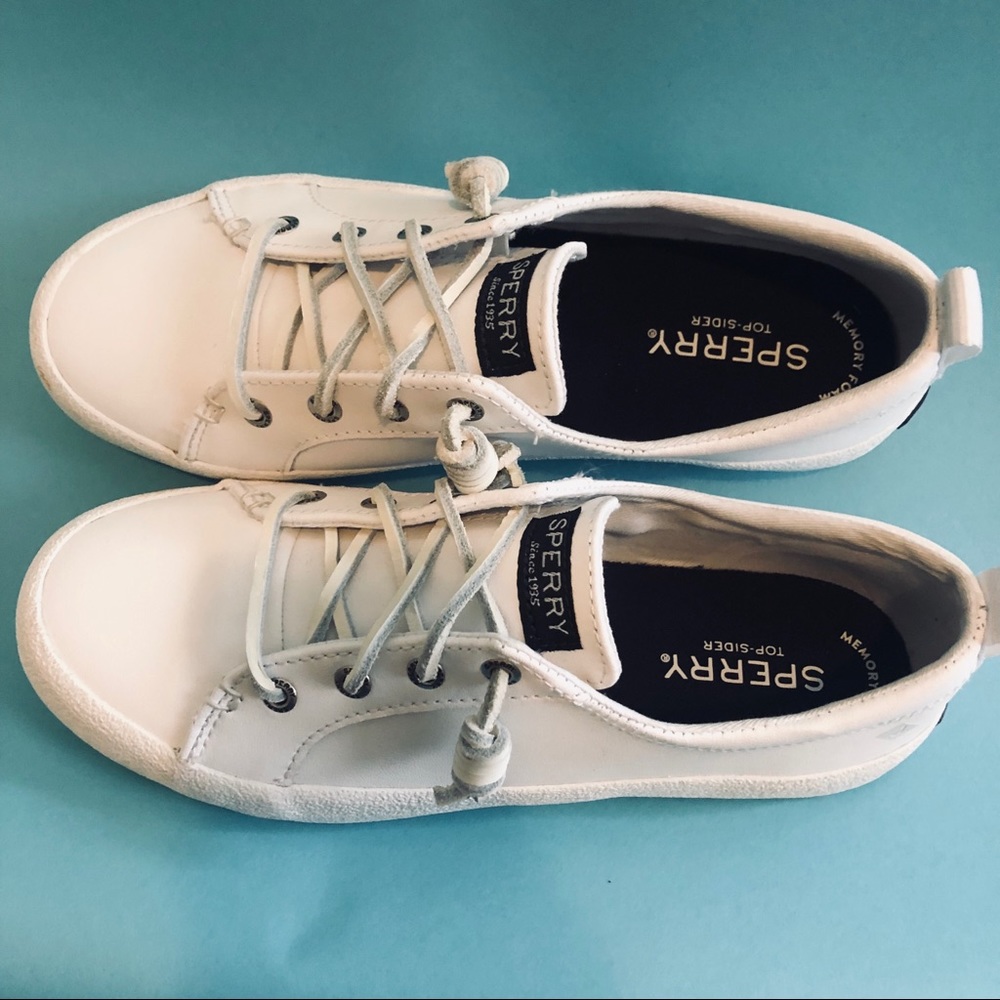 SPERRY White Leather Memory Foam Creeper Sneakers